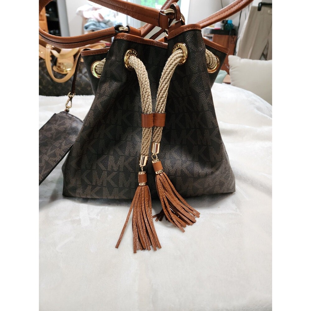 Michael Kors Jet Set Large Gathered Tote MK Signature Brown 30T3GTTT9B Used